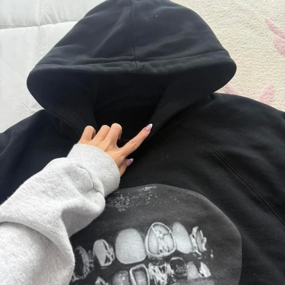 black mystic sparkly teeth graphic hoodie